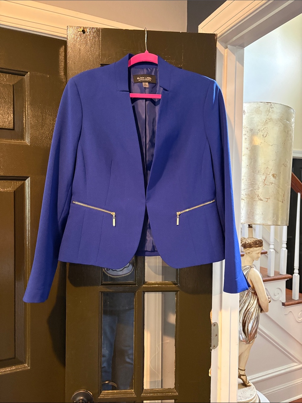 Black Label Women's Cobalt Blue Zip-Pocket Open-Front Blazer